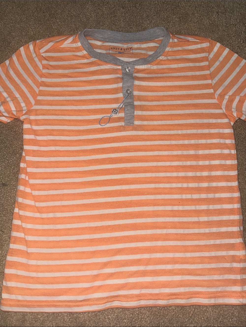 Andy & Evan Orange and White Striped Short Sleeve Henley Tee with Gray Trim